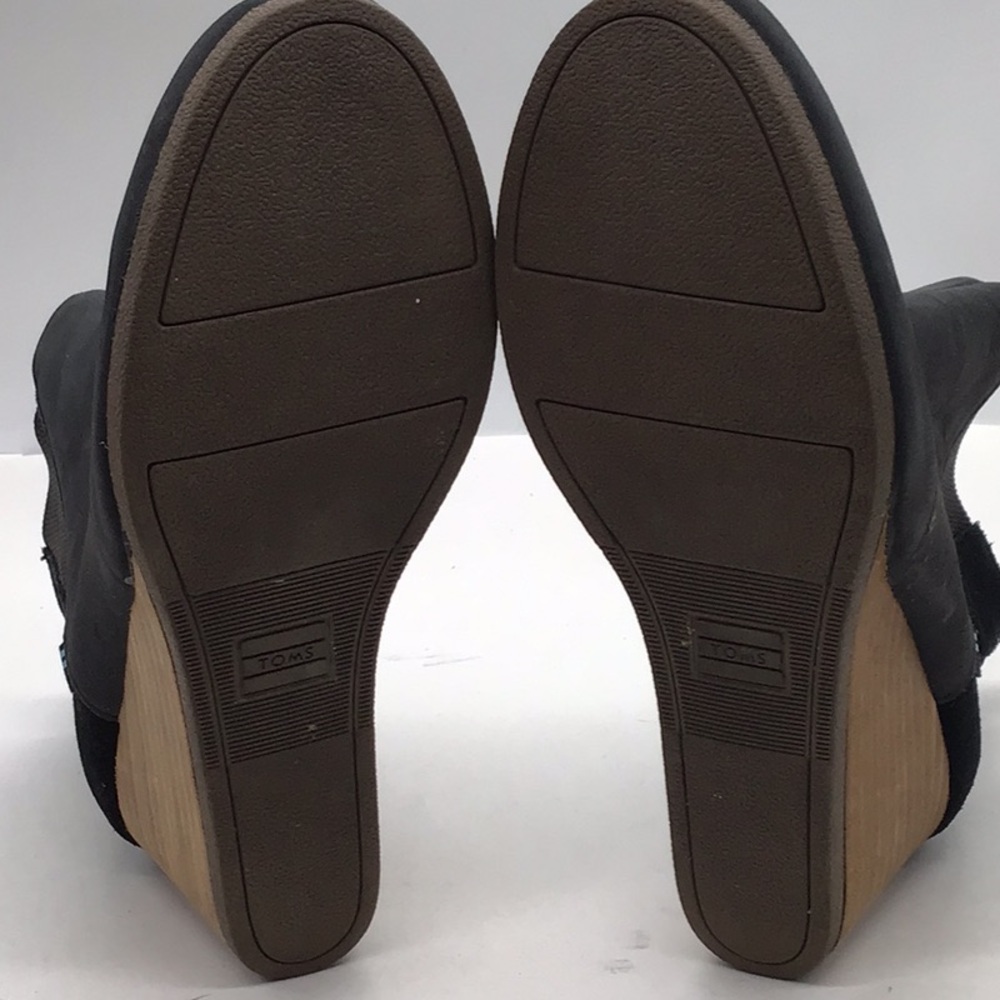 Toms Black Suede/Leather Wedge Heel Ankle Boot - Picture 8 of 15